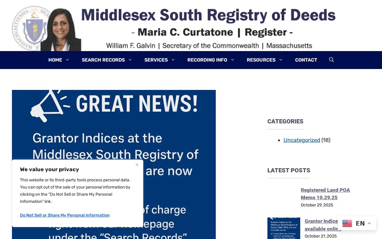 Newton previous residents Middlesex South Grantor Index announcement
