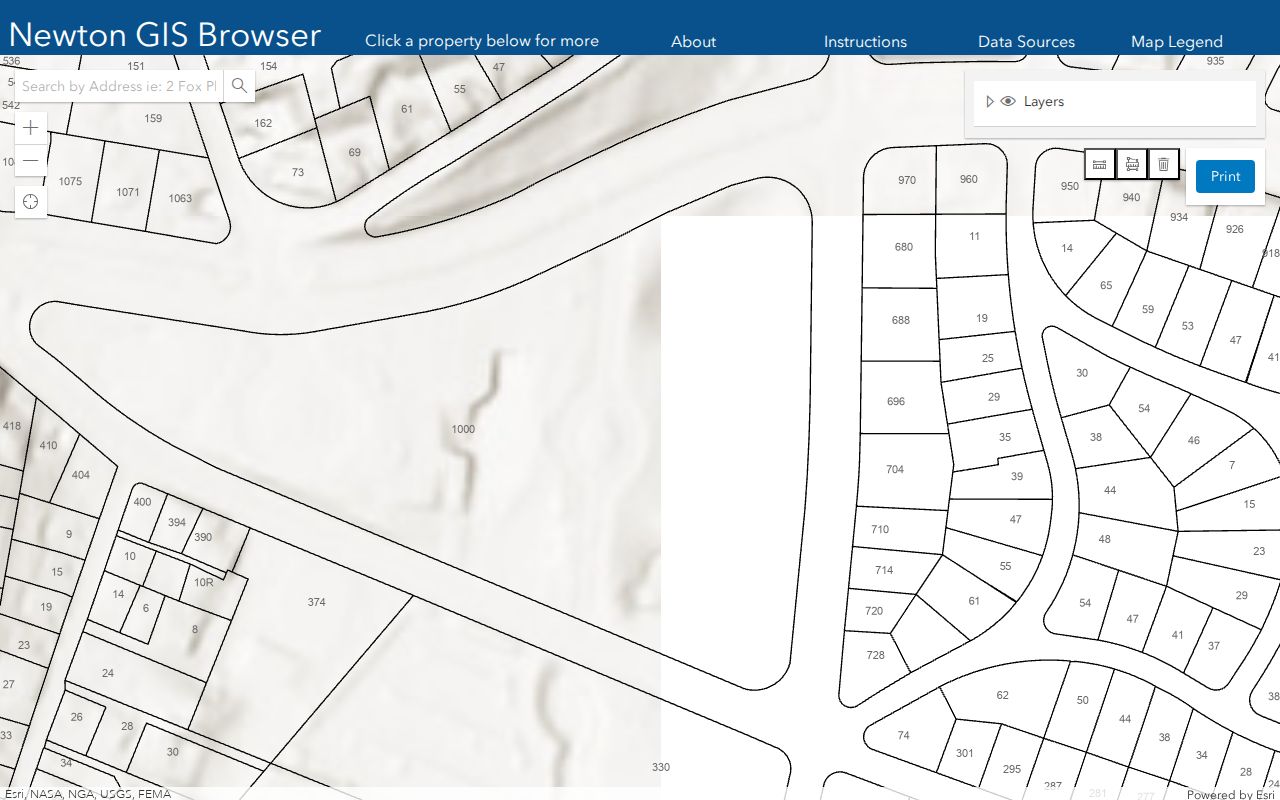 Newton street directory GIS parcel browser